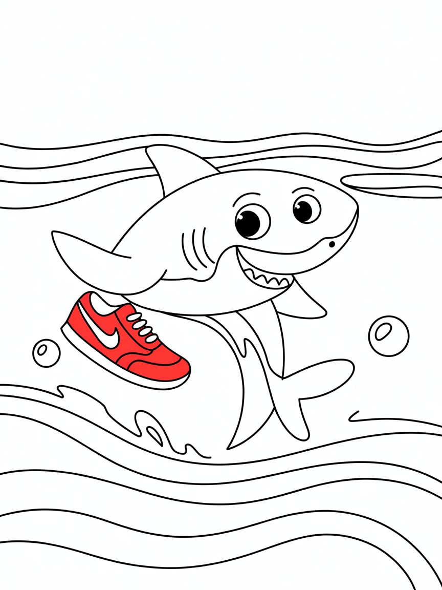 shark wearing nike shoe - Free Coloring Page