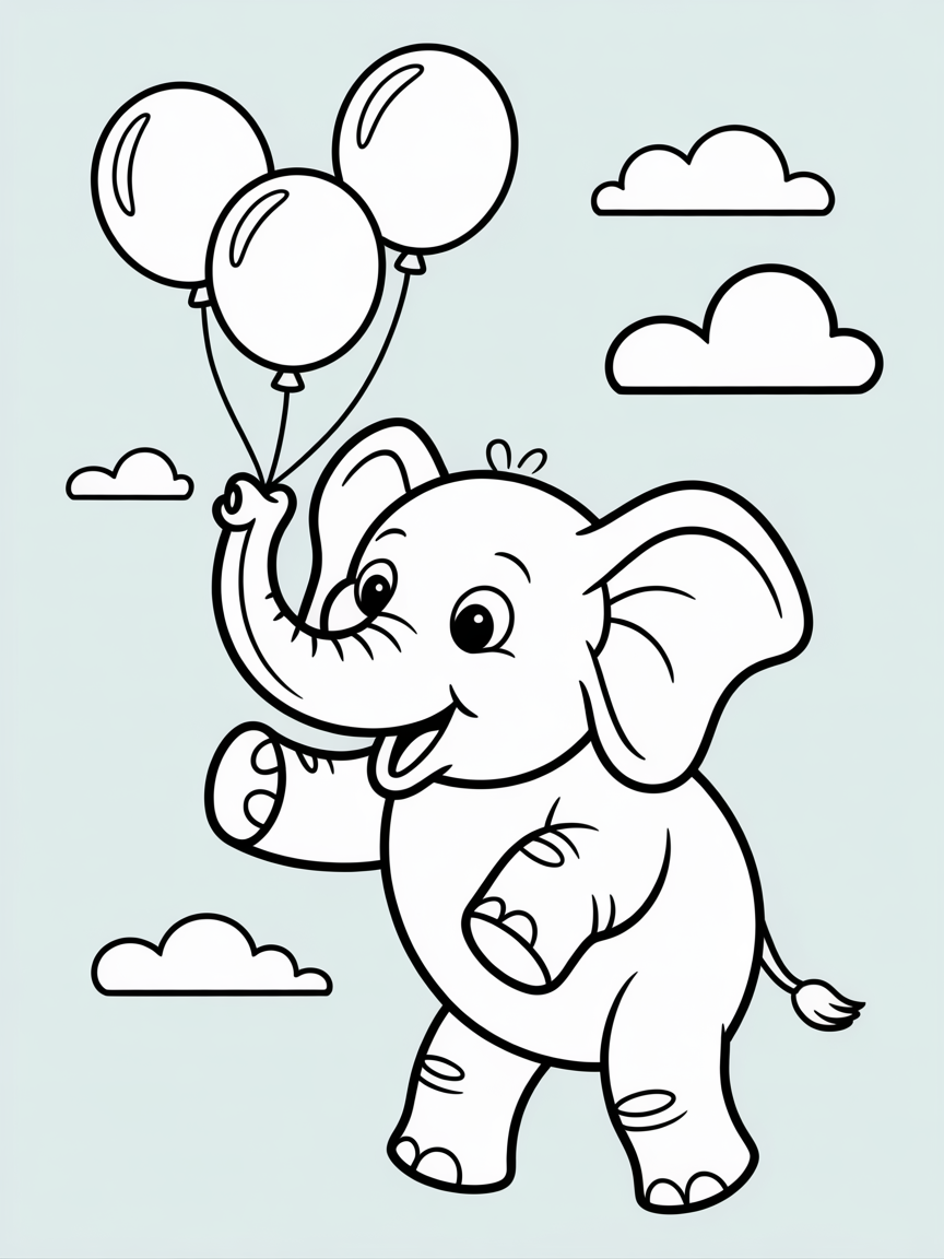 Circus elephant juggling balloons - Free Coloring Page