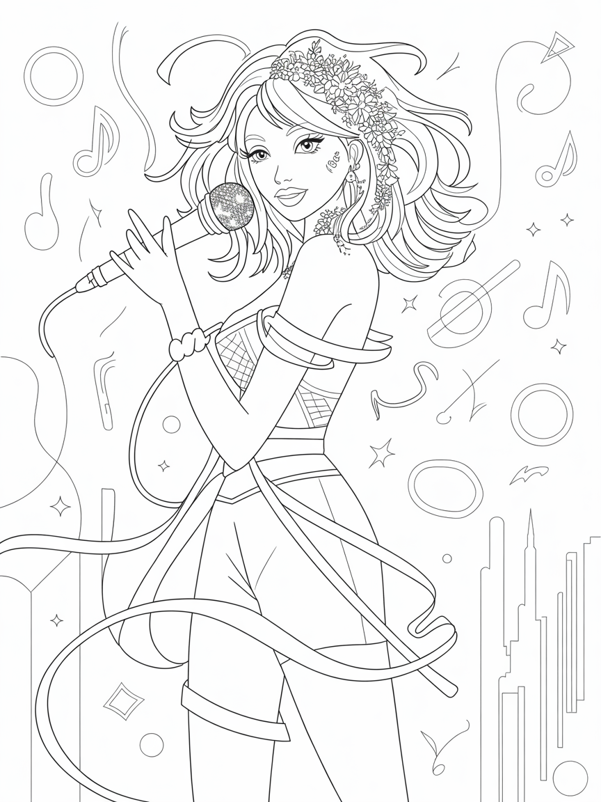 tall anime woman pop star with long hair - Free Coloring Page