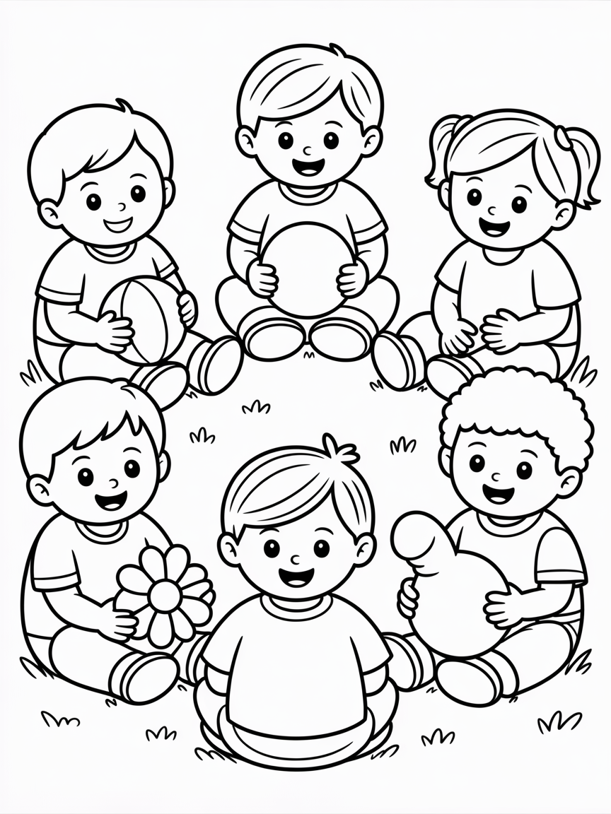 people sitting in a circle - Free Coloring Page