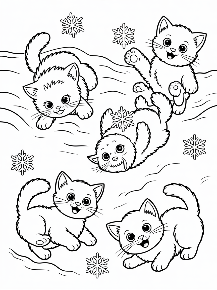 cute kittens in the snow - Free Coloring Page