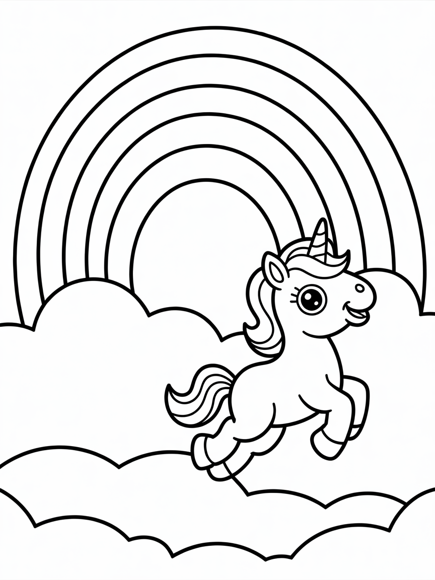 Unicorn cartwheeling through a rainbow - Free Coloring Page