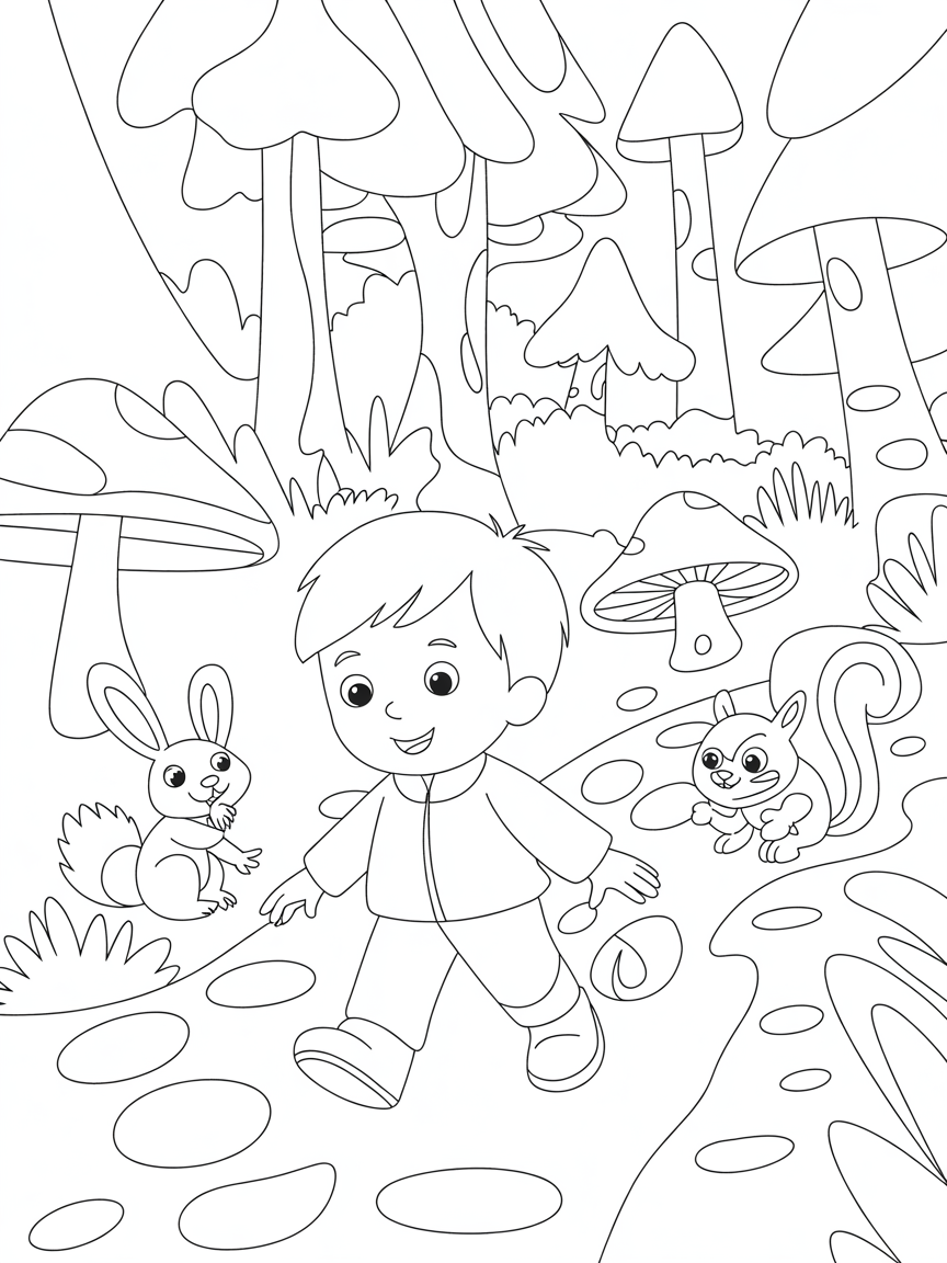 A walk in fairy woods - Free Coloring Page