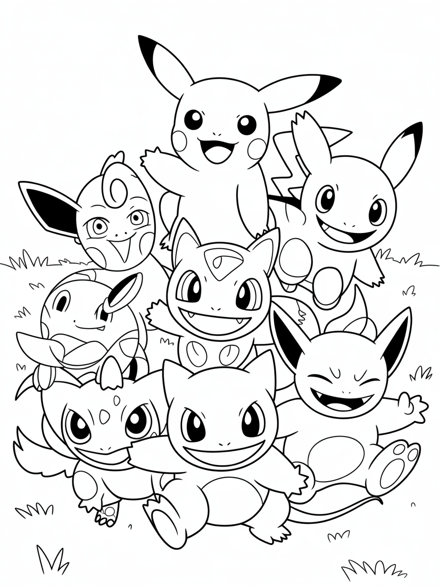All the pokemon - Free Coloring Page
