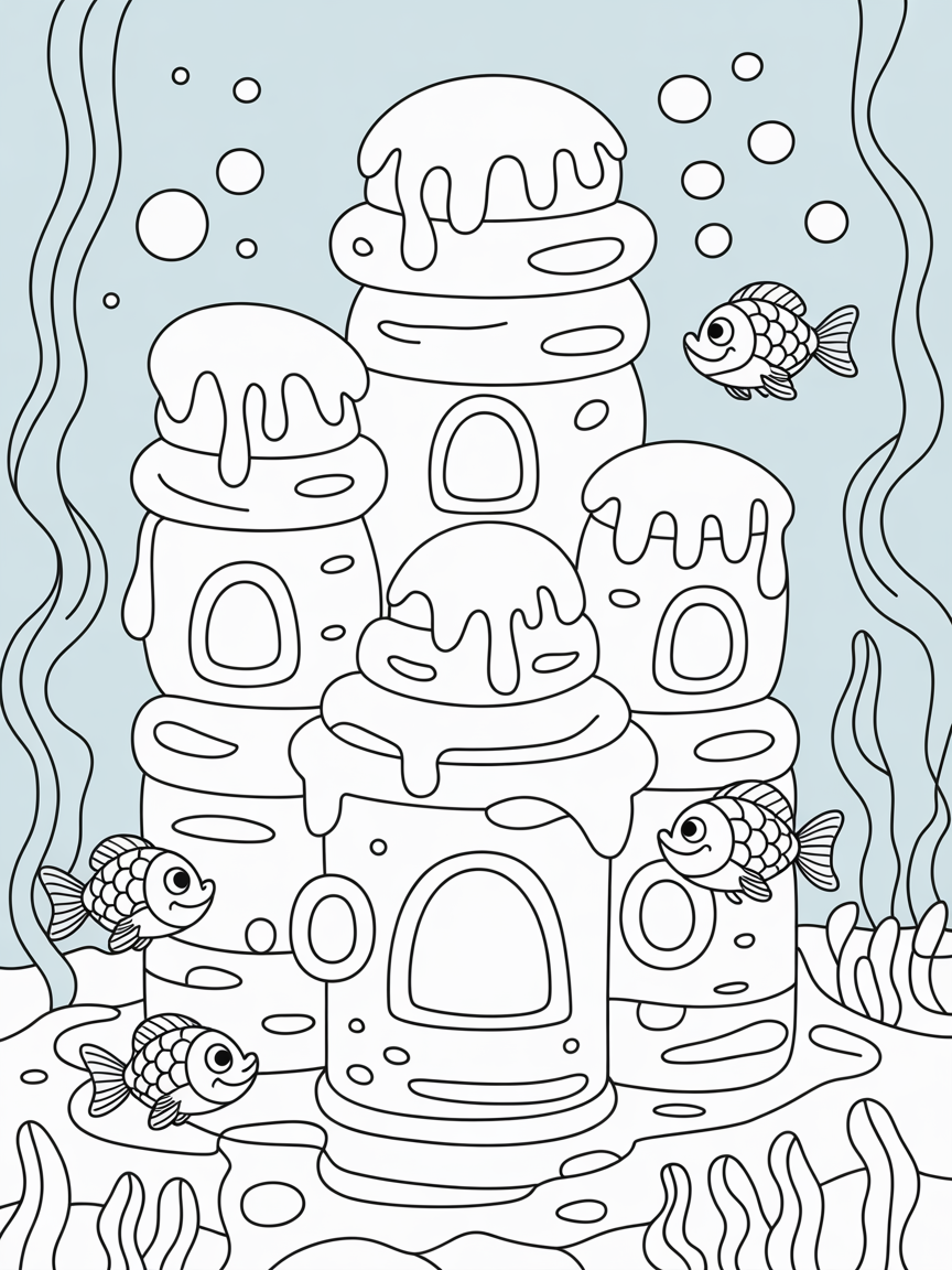 Underwater castle made of honey - Free Coloring Page