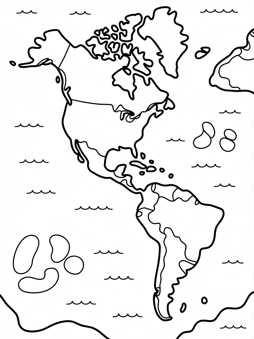 Map of North and South America - Free Coloring Page