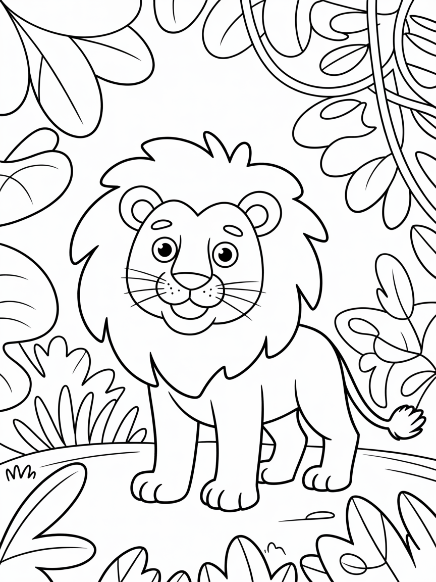 Lion in jungle - Free Coloring Page