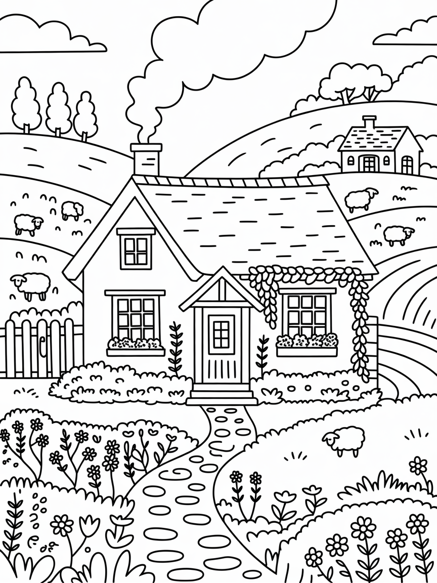 Cosy life - Free Coloring Page