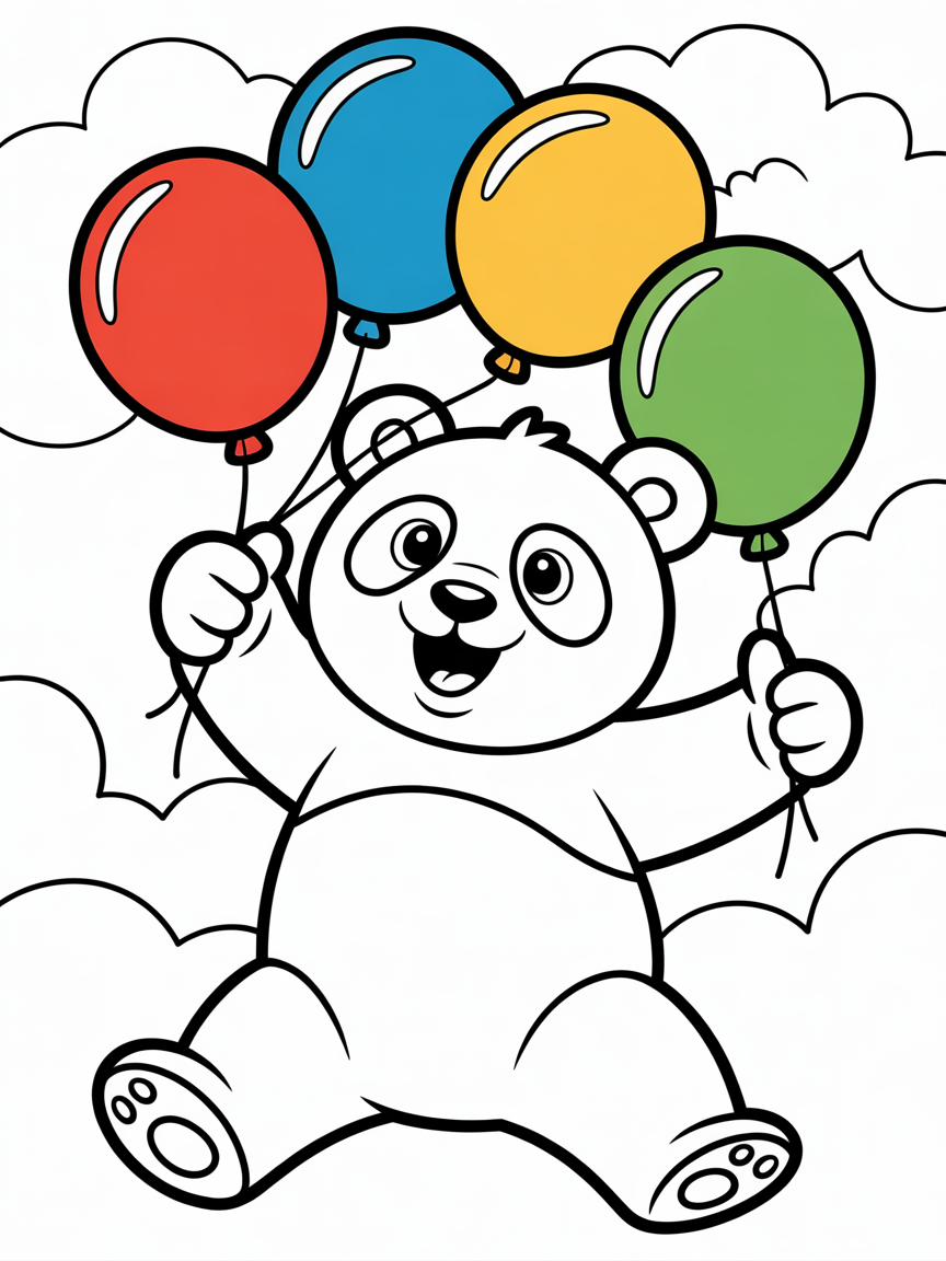 Panda juggling colorful balloons - Free Coloring Page