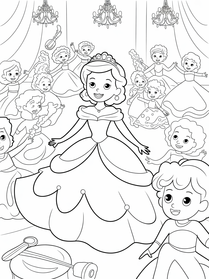 princess ball - Free Coloring Page
