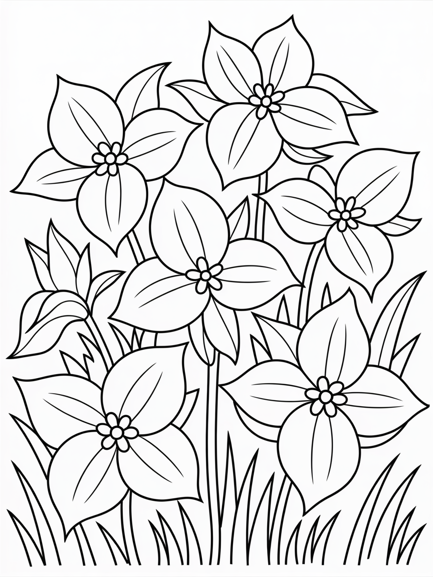 Trillium flowers - Free Coloring Page