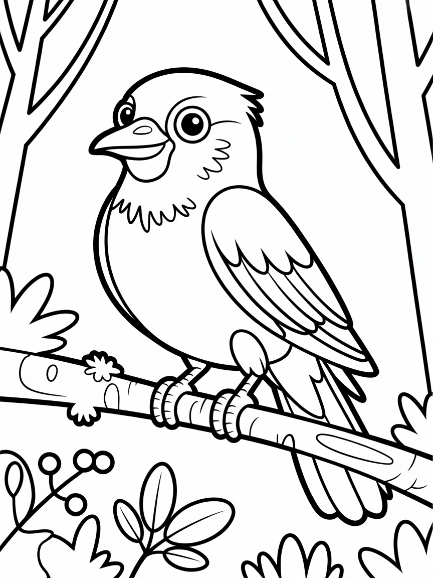 Jackdaw in the woods - Free Coloring Page