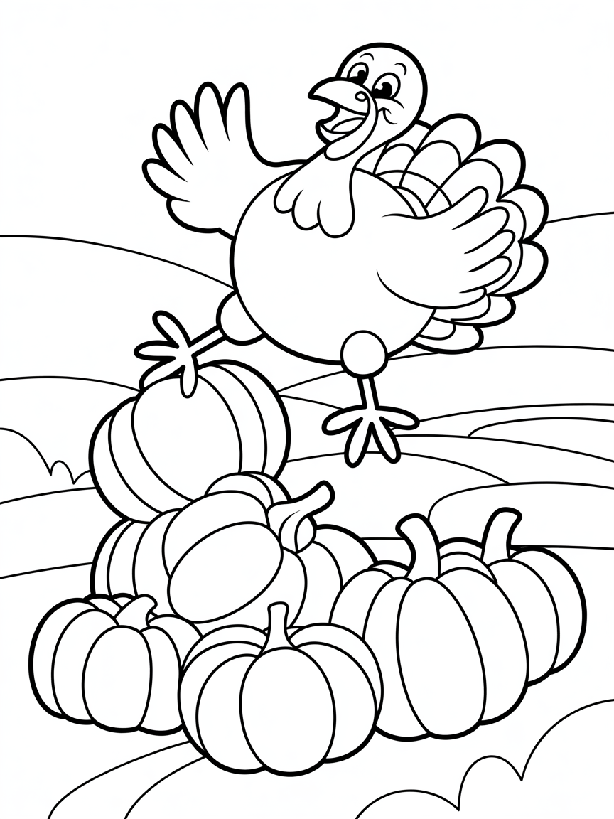 A cute fat turkey getting into mischief - Free Coloring Page