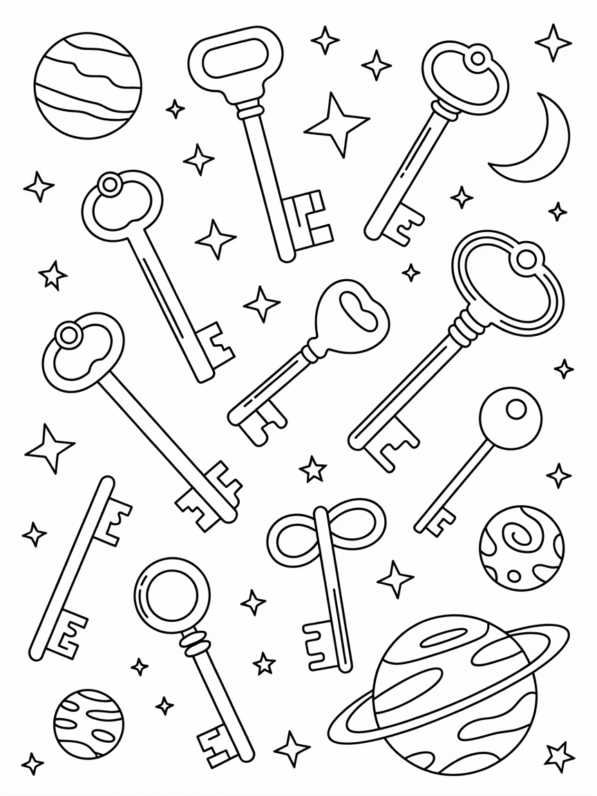 lost keys in space - Free Coloring Page