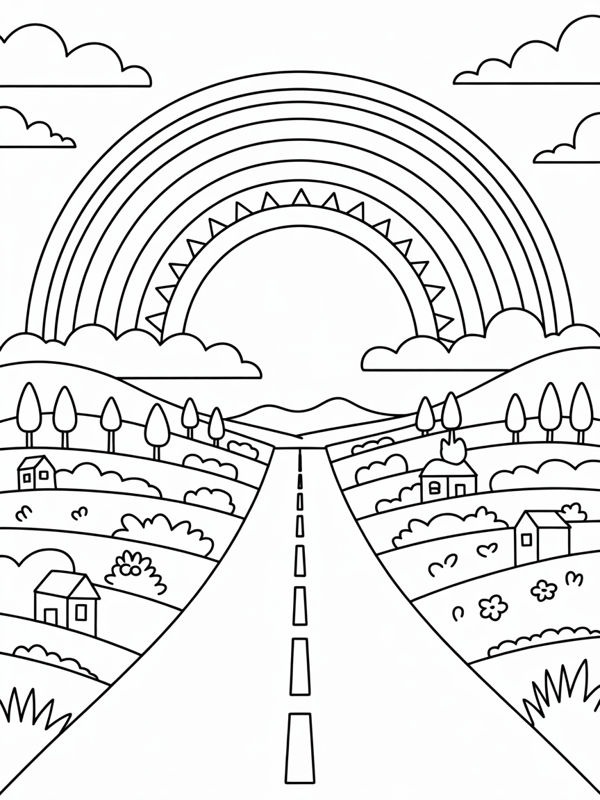 Long road into a rainbow - Free Coloring Page