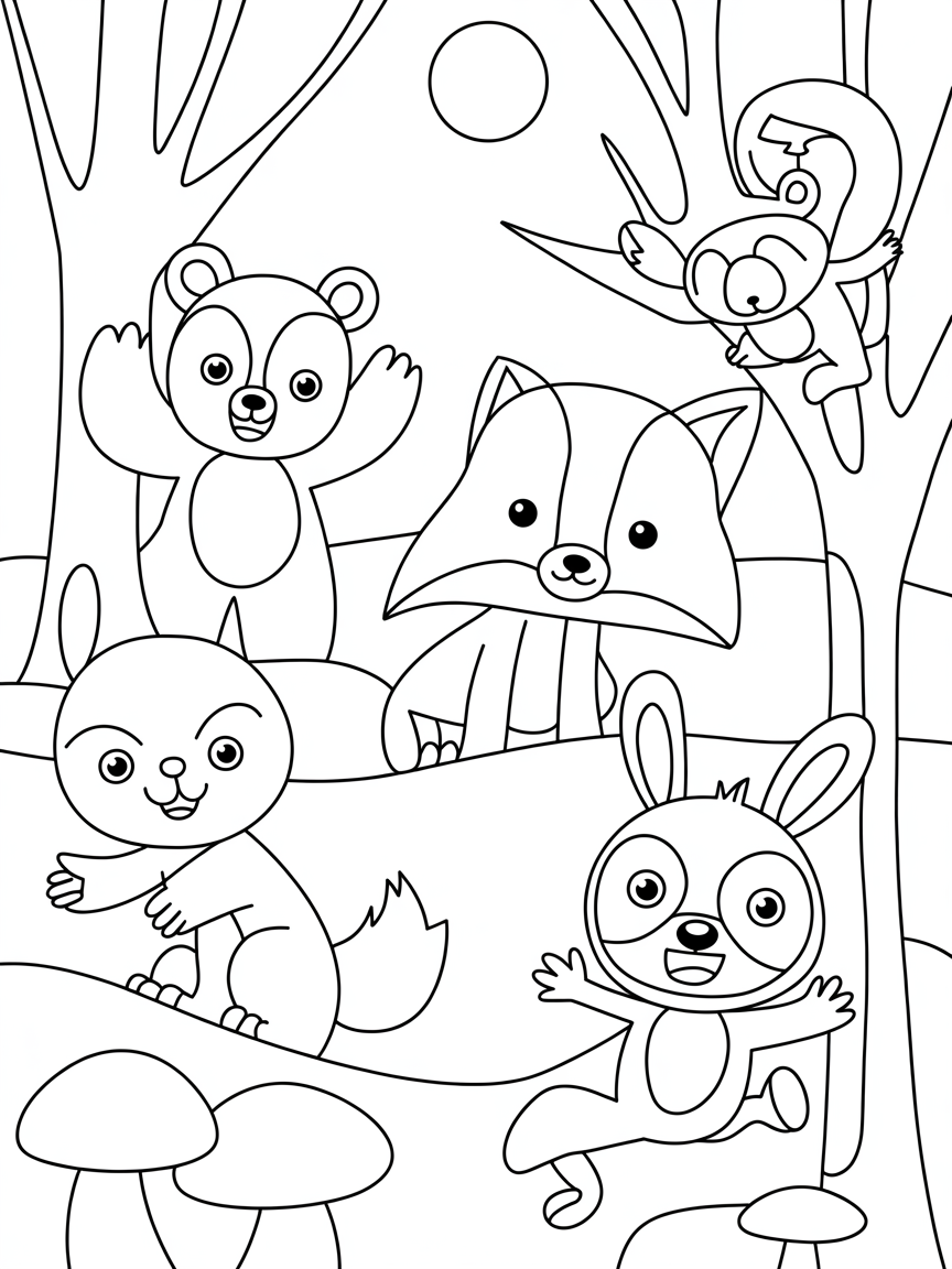 Forst with small animals - Free Coloring Page