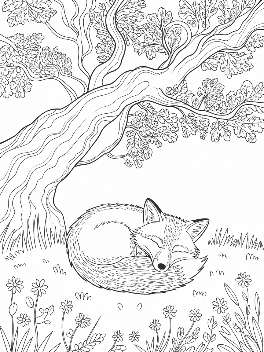 Fox sleeping - Free Coloring Page