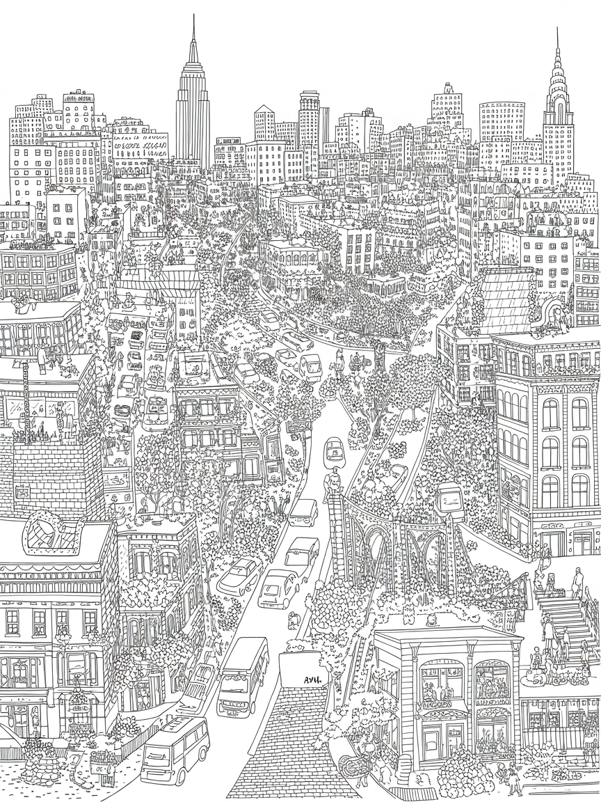 NYC impressionist painting - Free Coloring Page