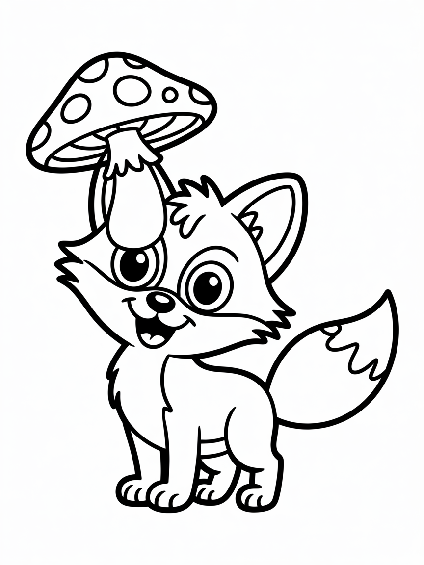 Cartoon fox with mushroom on its head - Free Coloring Page