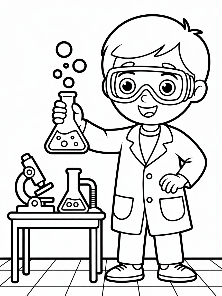 A friendly technician in a laboratory - Free Coloring Page
