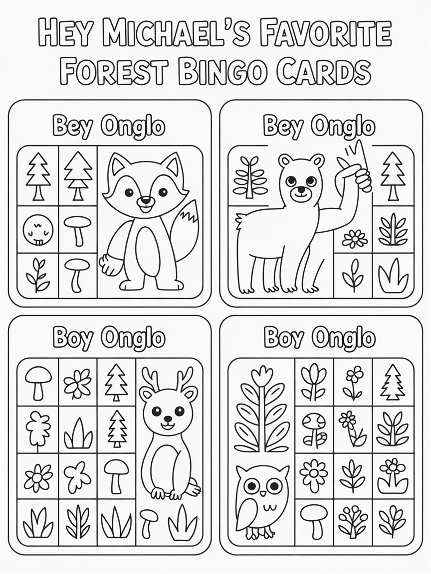 Hey Michael's favorite Forest bingo cards - Free Coloring Page