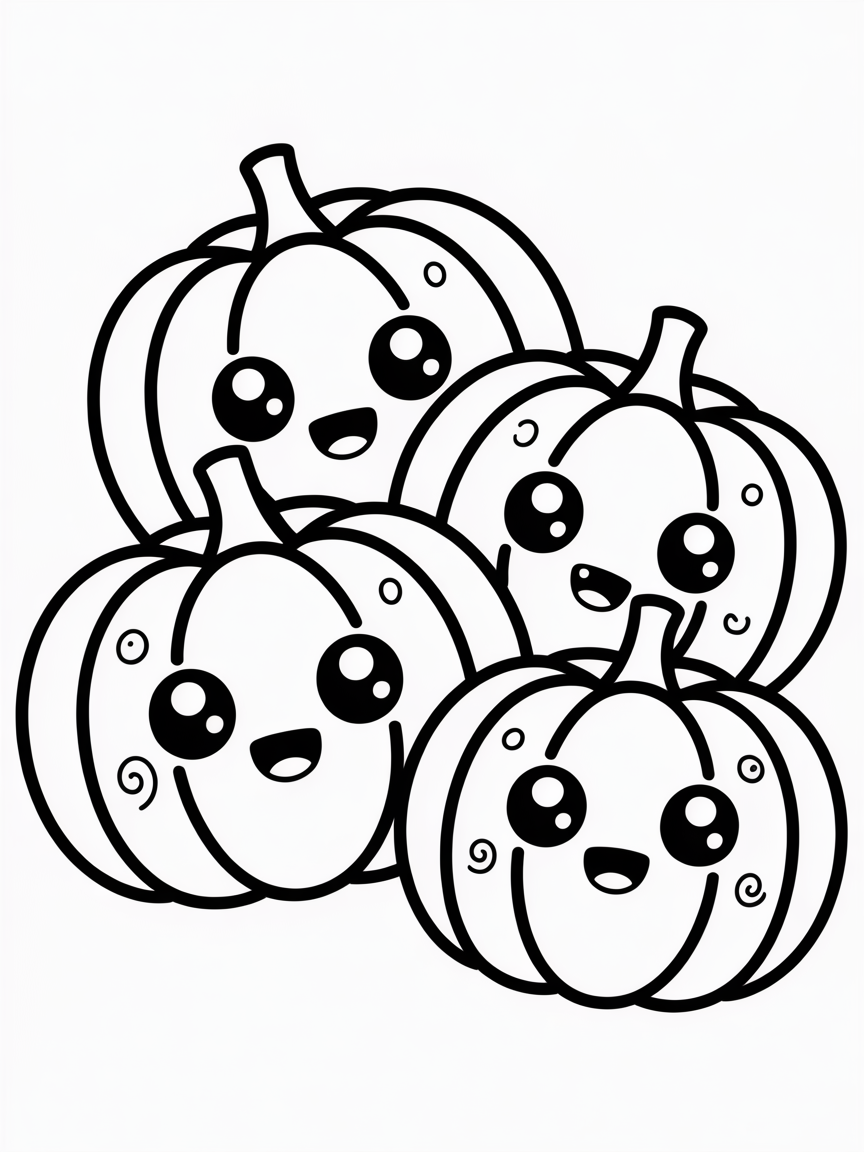 Kawaii pumpkins - Free Coloring Page