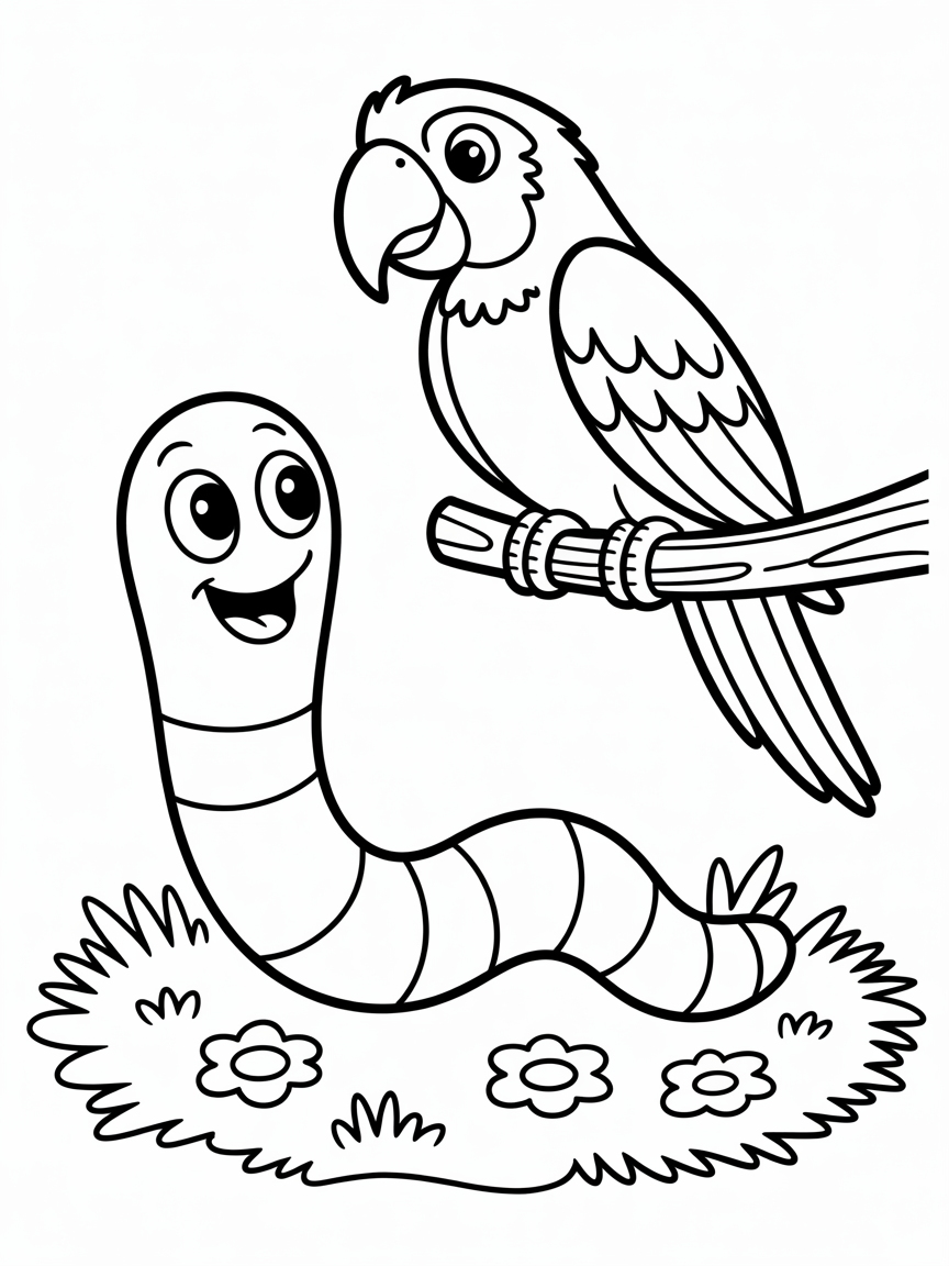 Worm and cool color senary of parrot - Free Coloring Page