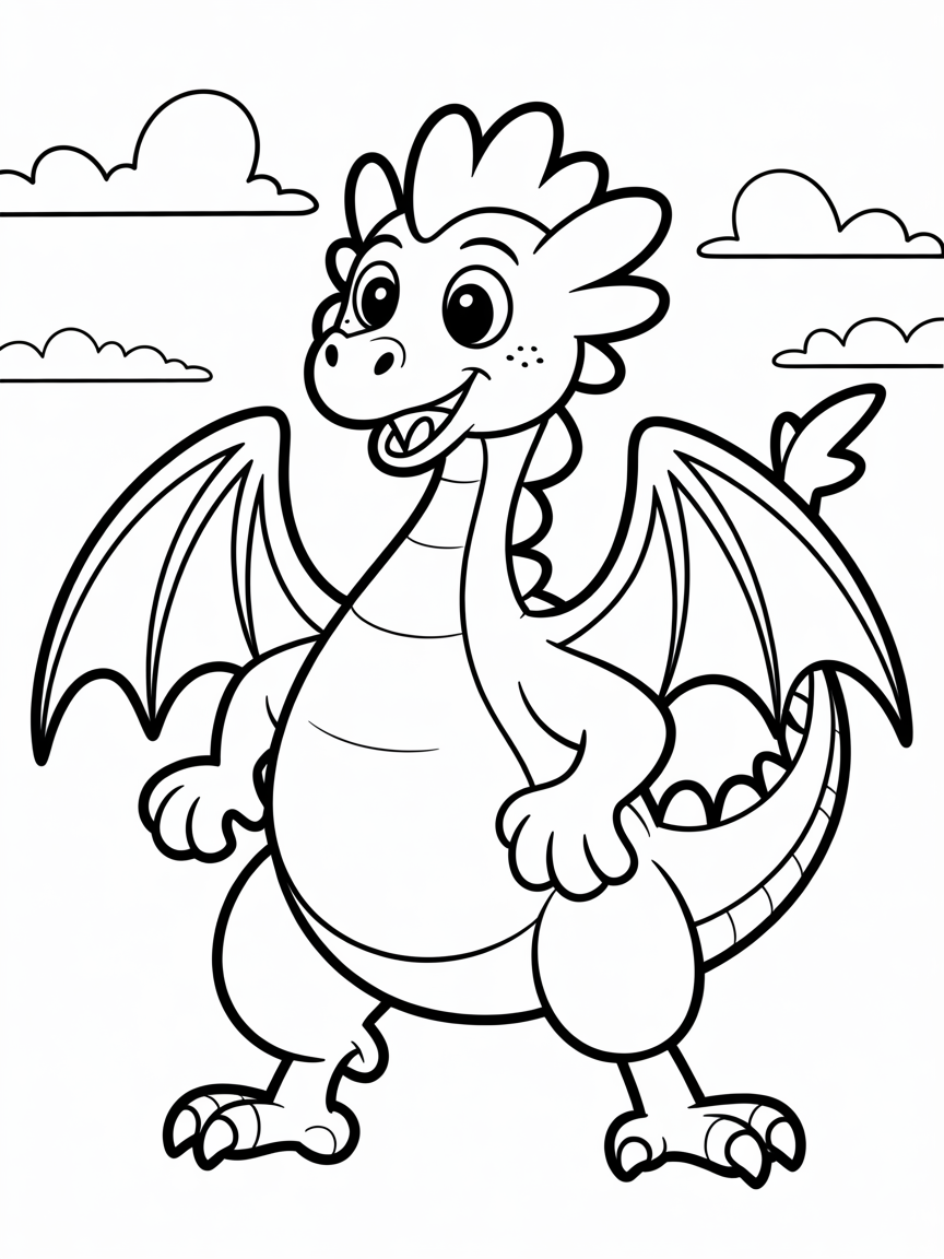 Dragon with little chicken wings - Free Coloring Page
