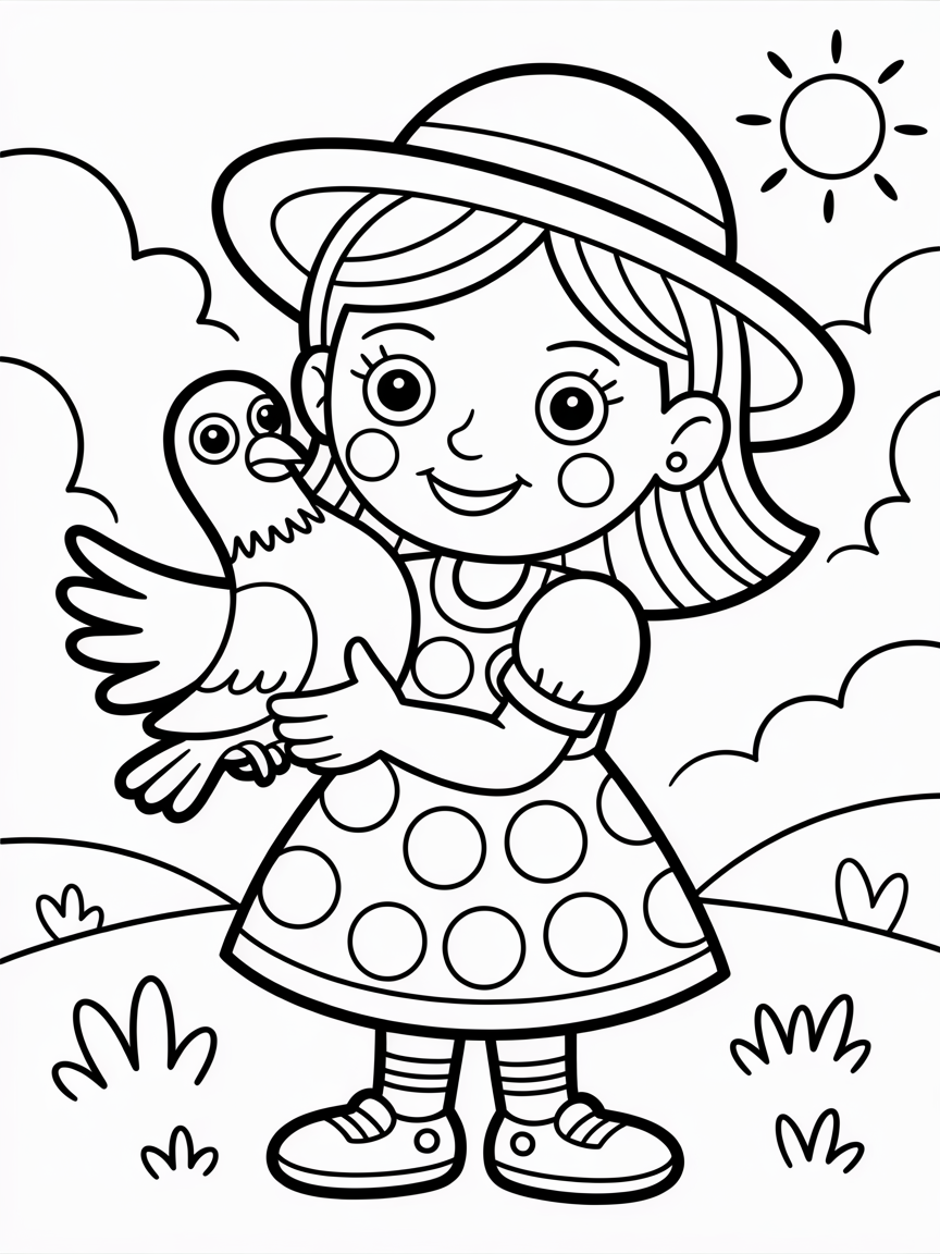Picasso girl with pidgeon - Free Coloring Page