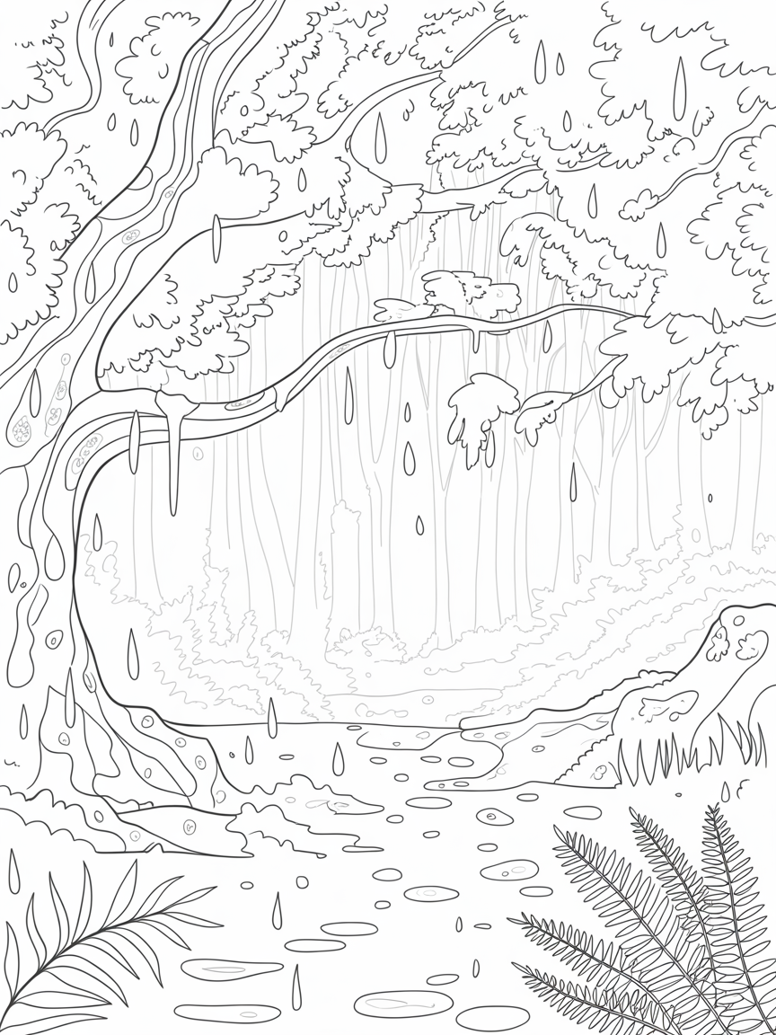 woodland cold wet day - Free Coloring Page
