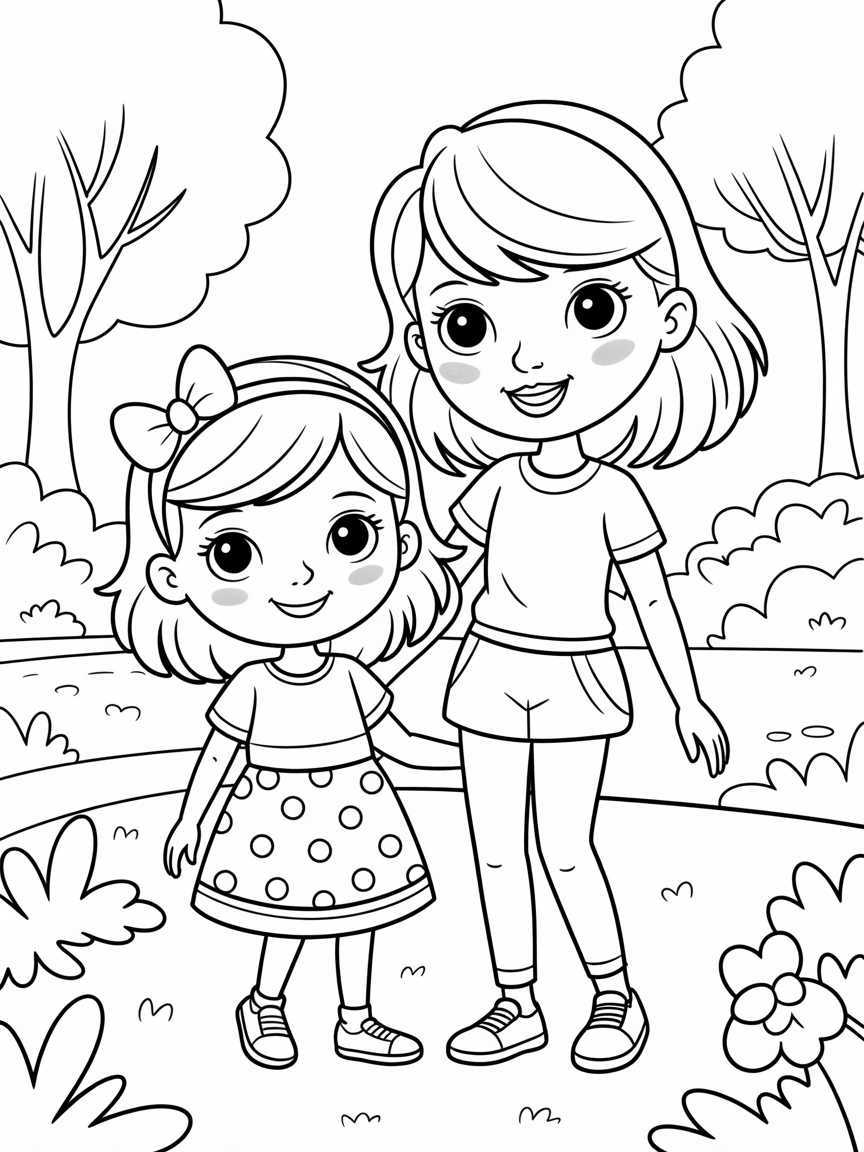 Taylor Swift and a girl - Free Coloring Page