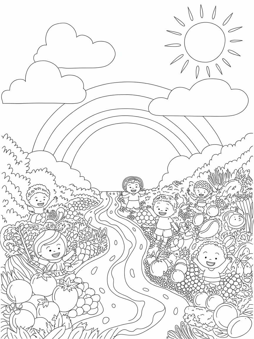 God's vegan world air water sunshine happy people abundance - Free Coloring Page