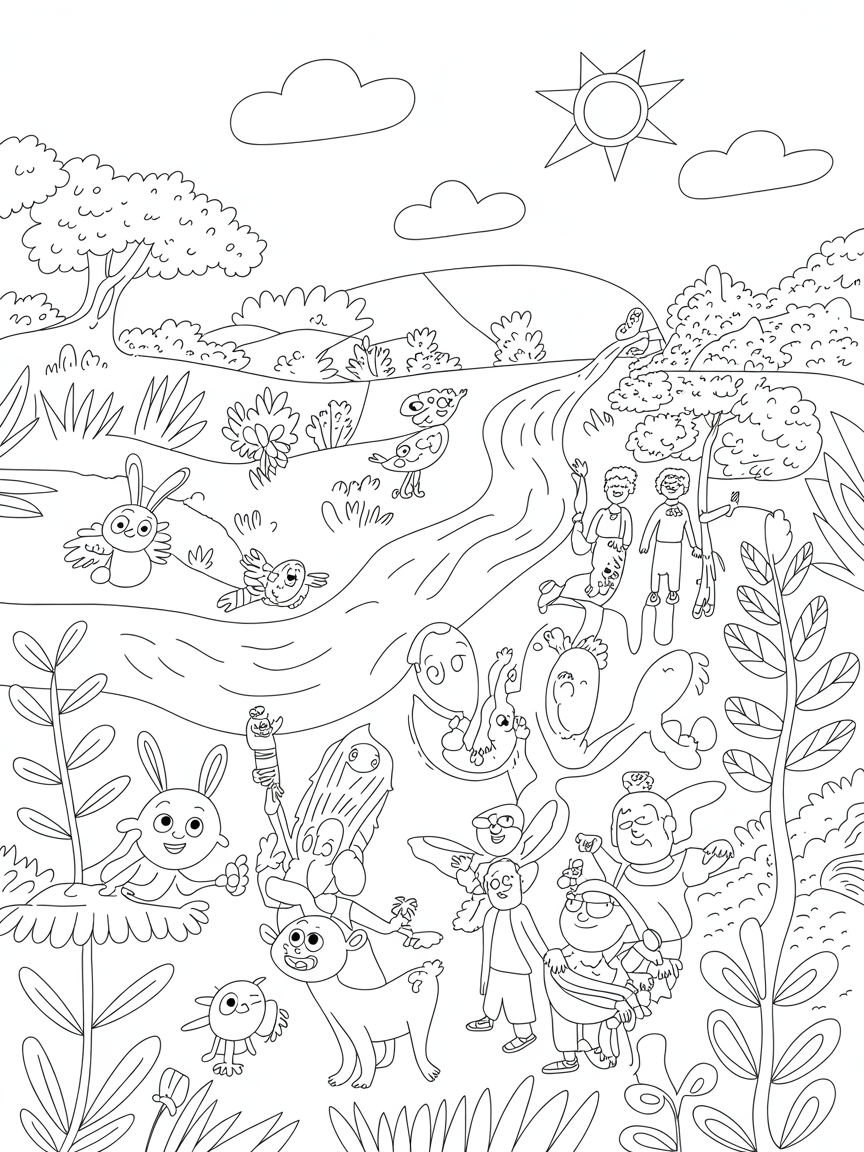God's vegan world nature people animals air water sunshine biodiversity ecology - Free Coloring Page