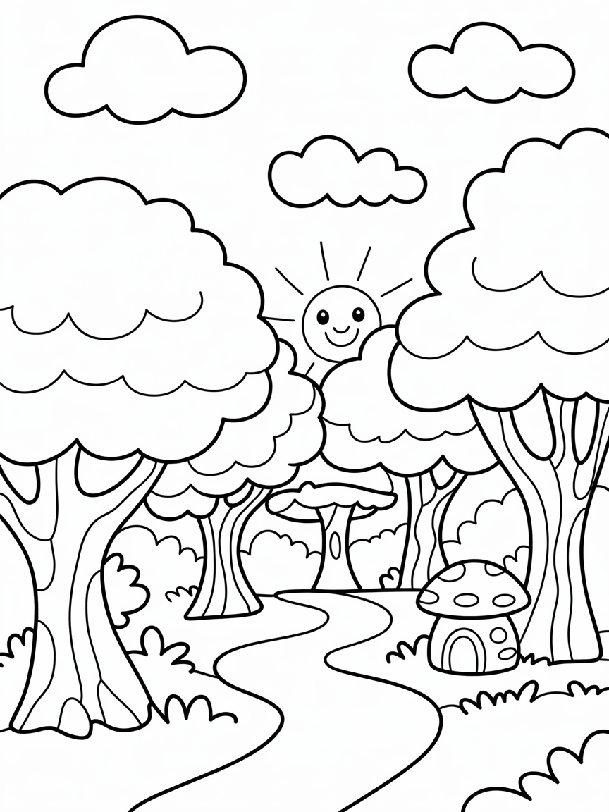 Cozy forest - Free Coloring Page