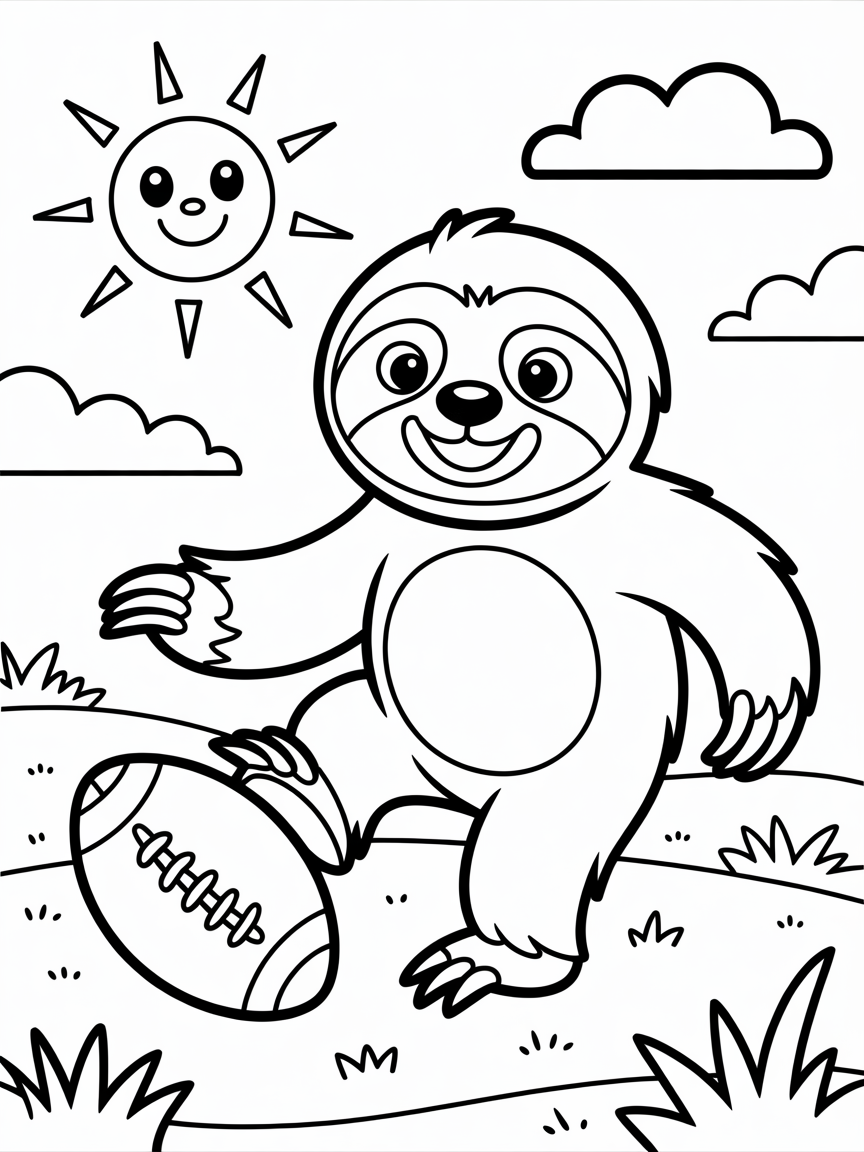 Sloth playing football - Free Coloring Page