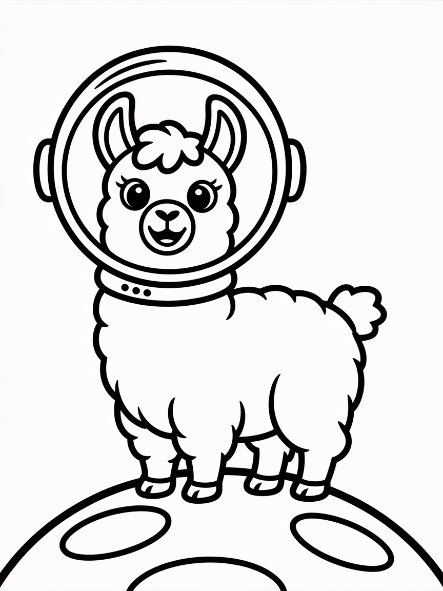 Space llama wearing astronaut helmet - Free Coloring Page