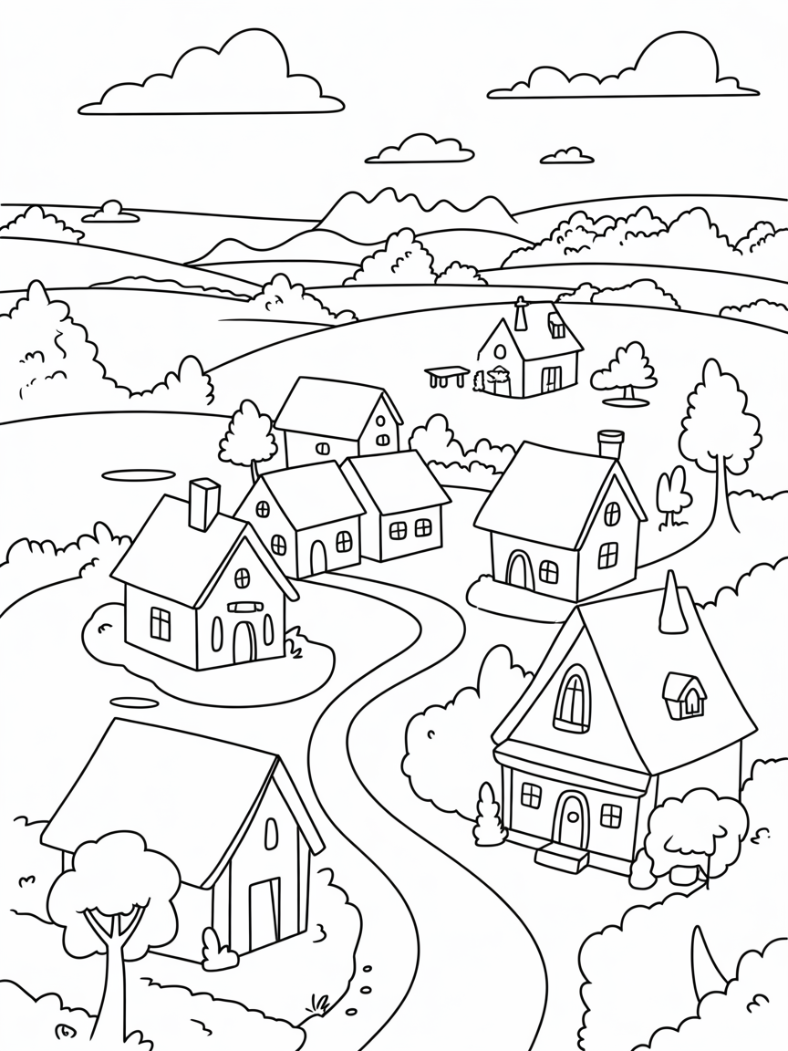 Medieval villages - Free Coloring Page