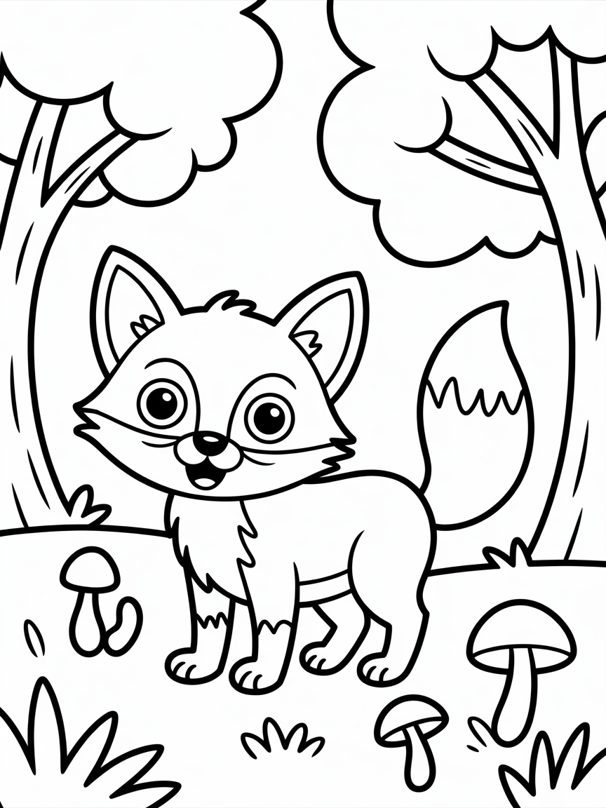 Fox in forrest - Free Coloring Page