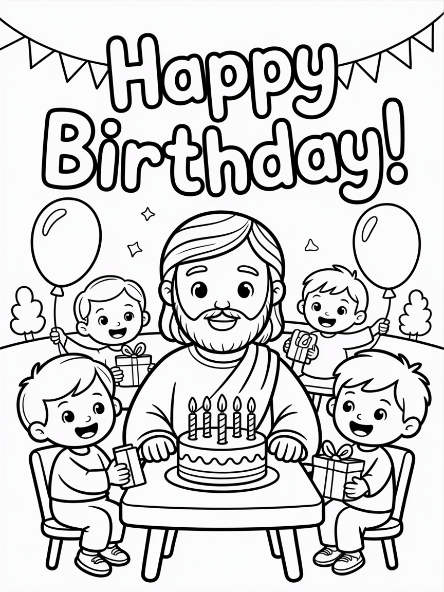 Jesus at a birthday party - Free Coloring Page