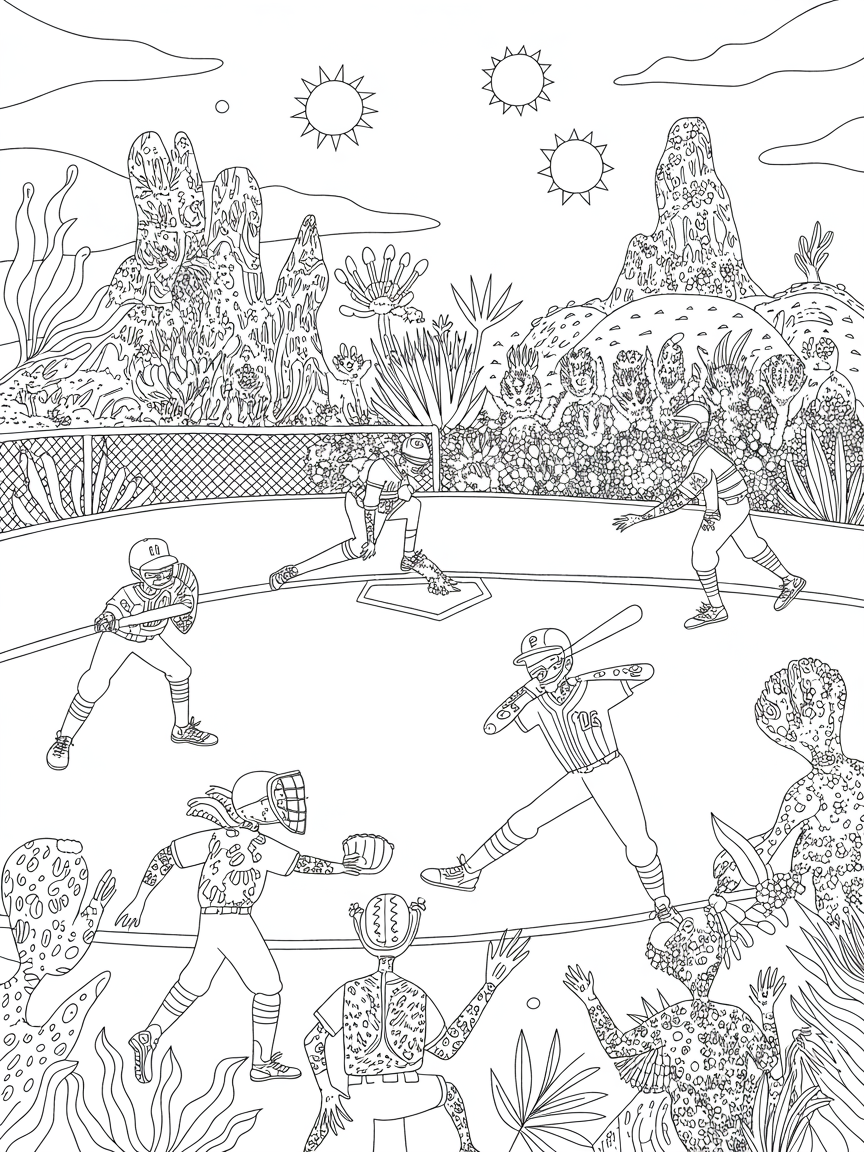 Alien playing baseball - Free Coloring Page