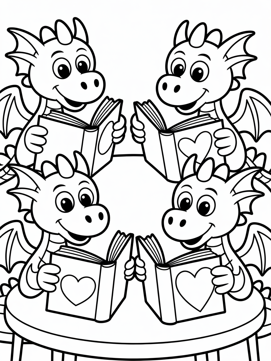 Dragons with books - Free Coloring Page