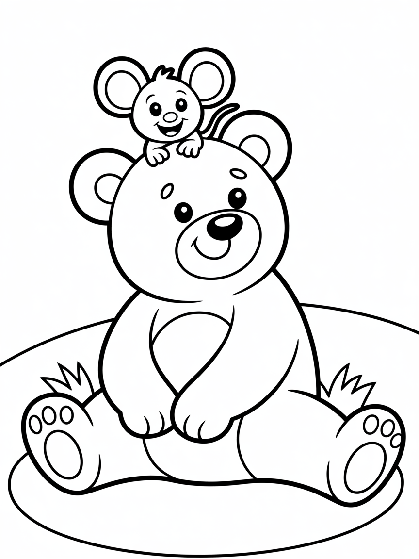 Bear with a mouse - Free Coloring Page