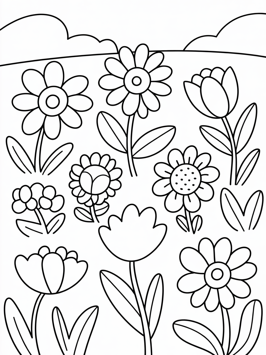 Wildflowers - Free Coloring Page