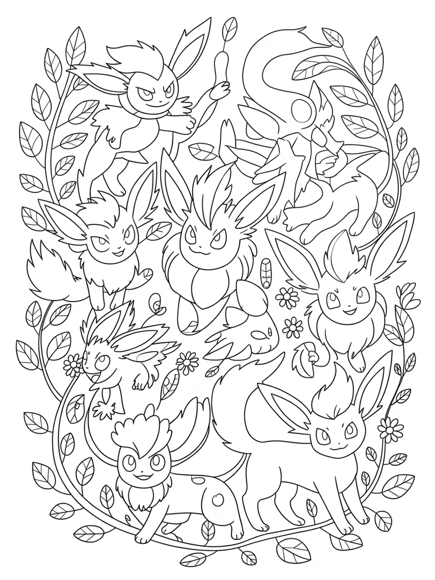 All the eeveeloutions - Free Coloring Page