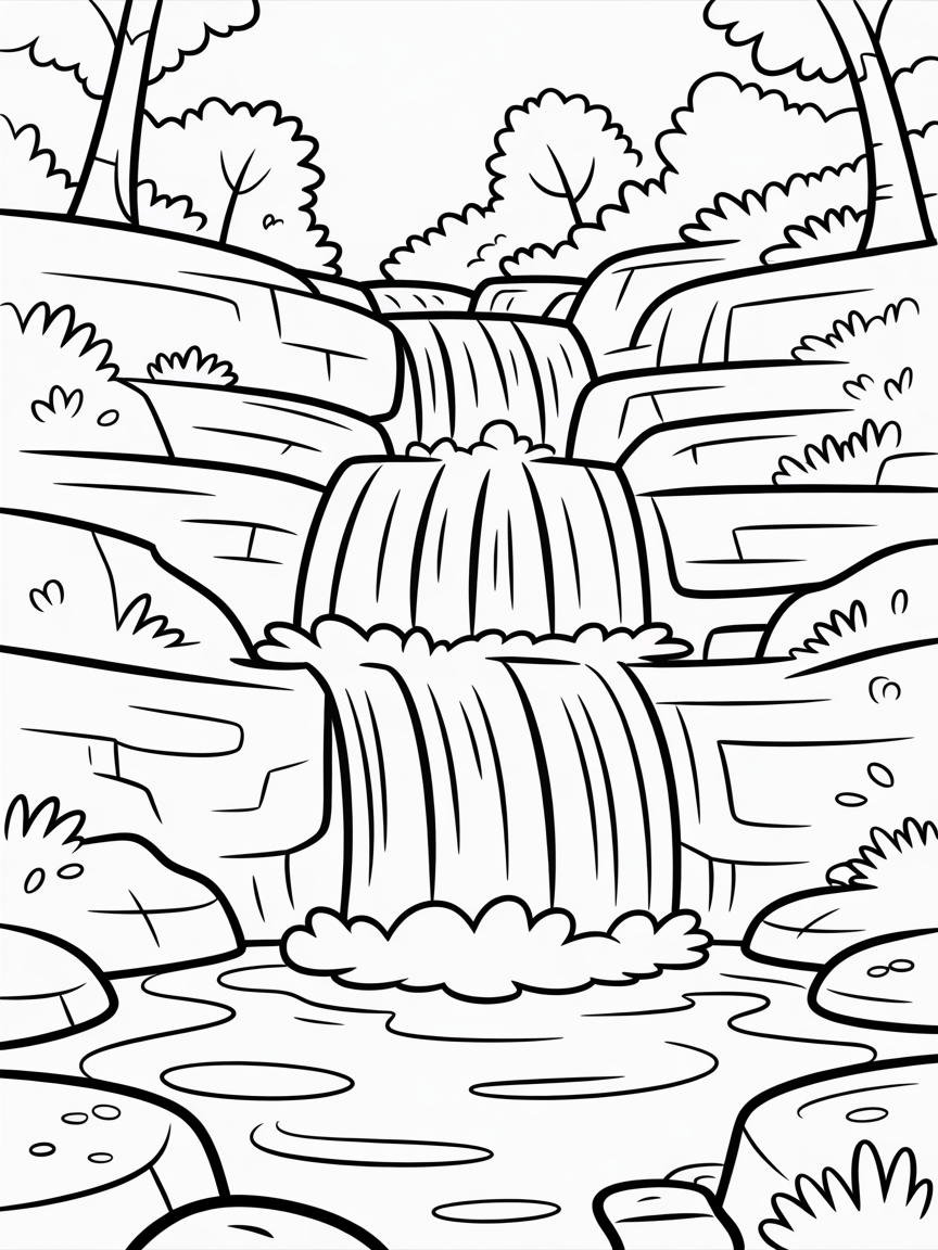 A fun realistic waterfall - Free Coloring Page