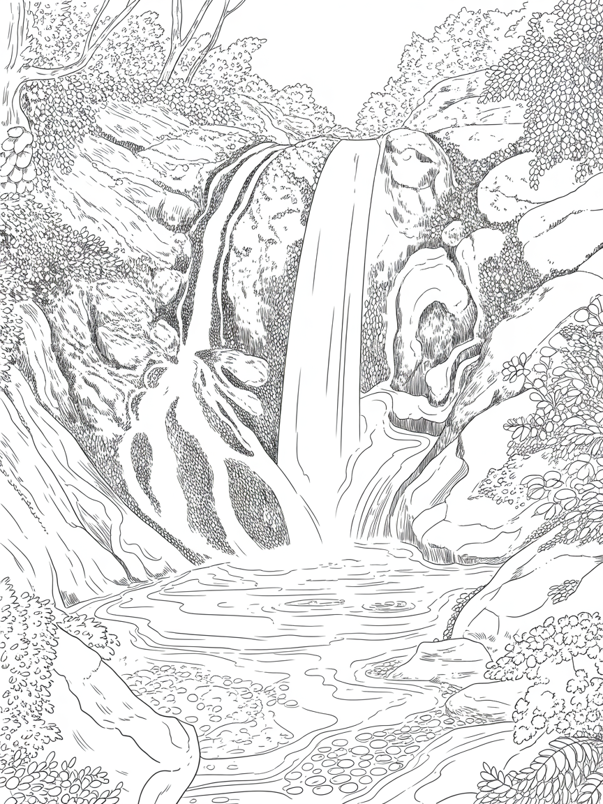 A realistic waterfall - Free Coloring Page