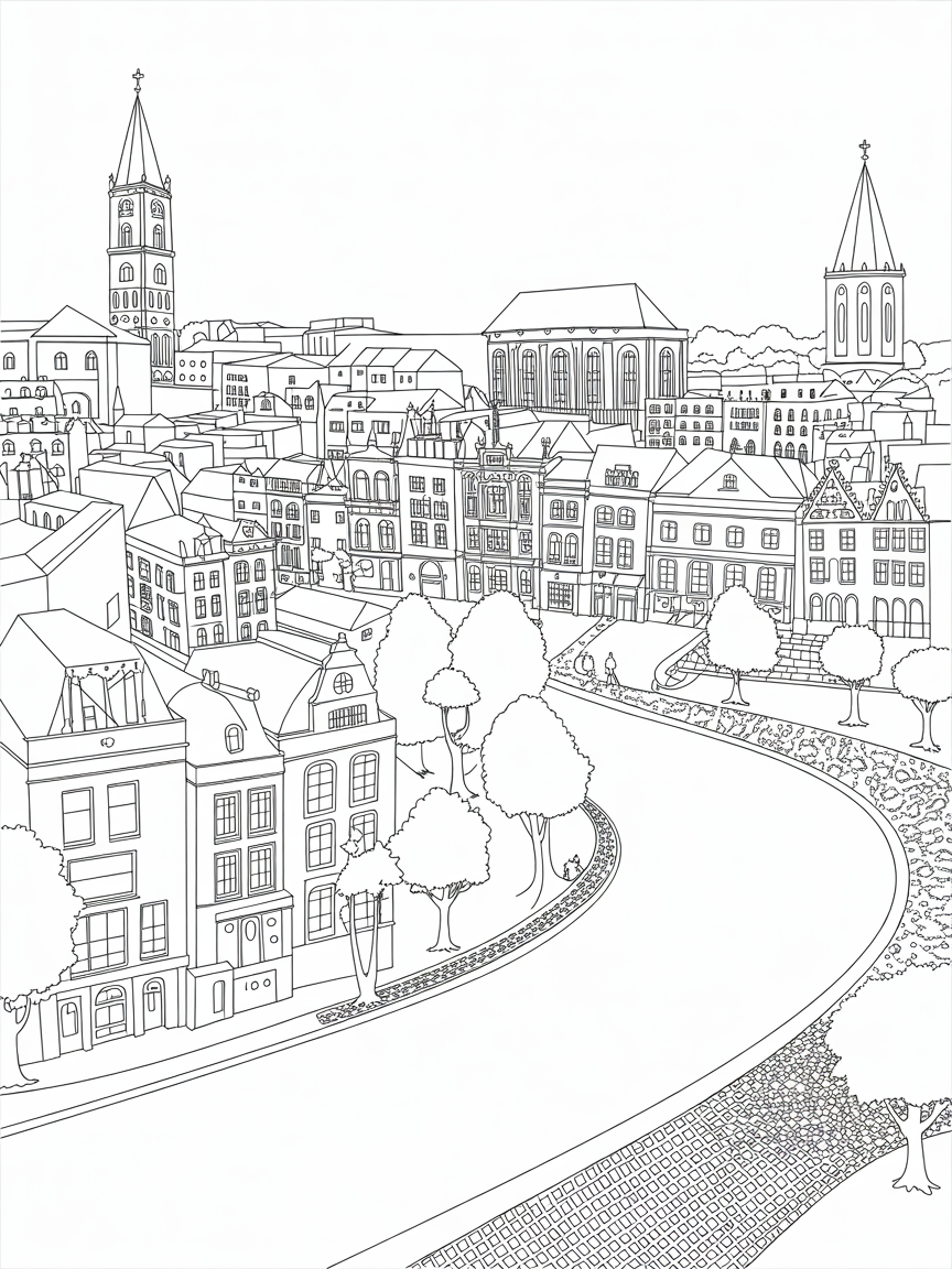 Maastricht skyline - Free Coloring Page
