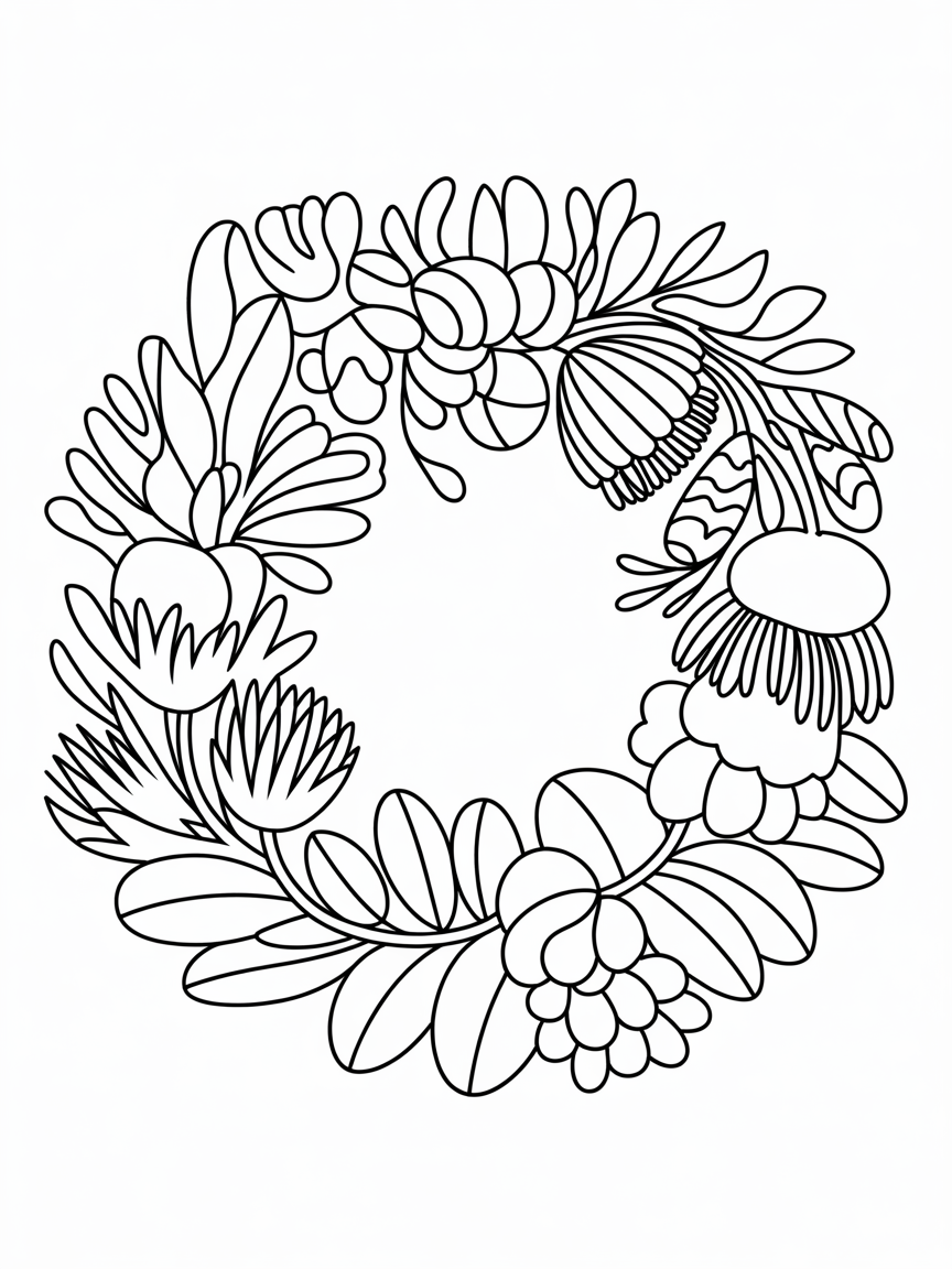 Australian native floral wreath - Free Coloring Page
