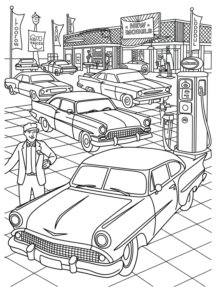 50S CAR DEALERSHIP - Free Coloring Page