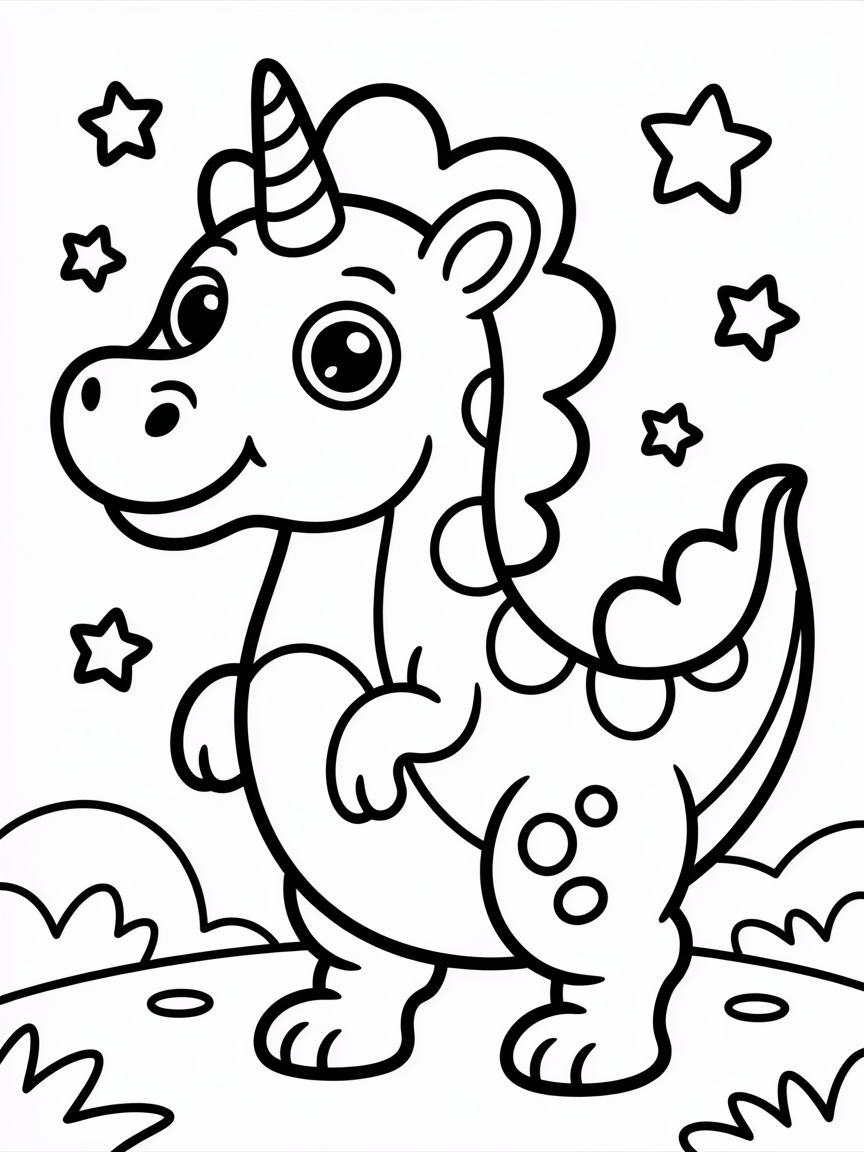 Dino unicorn - Free Coloring Page